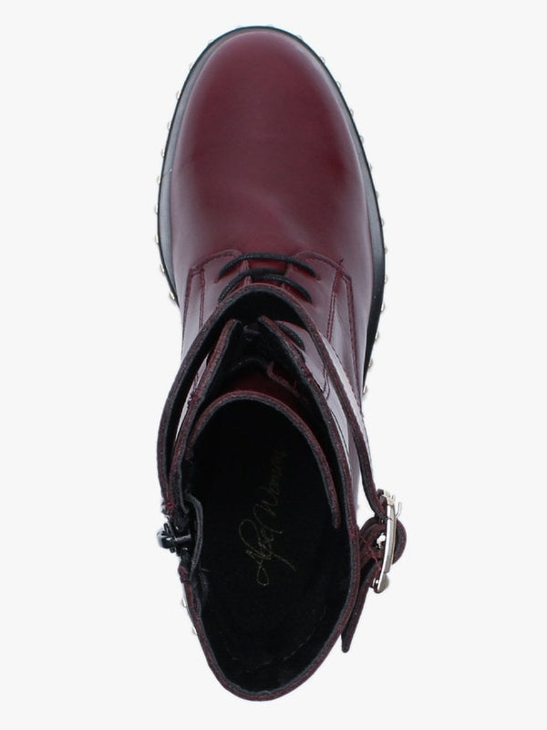 Monterrey Burgundy Leather Studded Ankle Strap Biker Boots