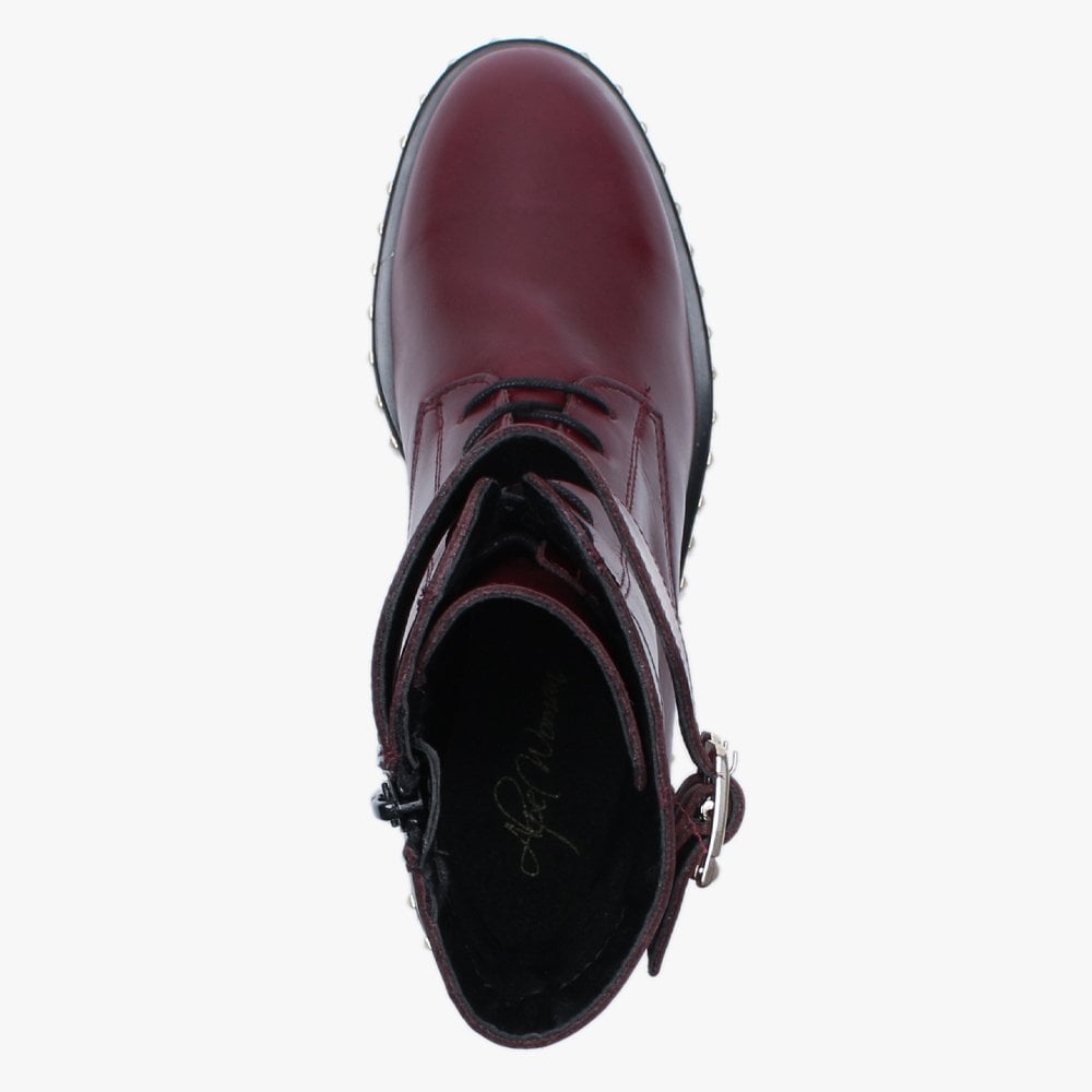 Monterrey Burgundy Leather Studded Ankle Strap Biker Boots