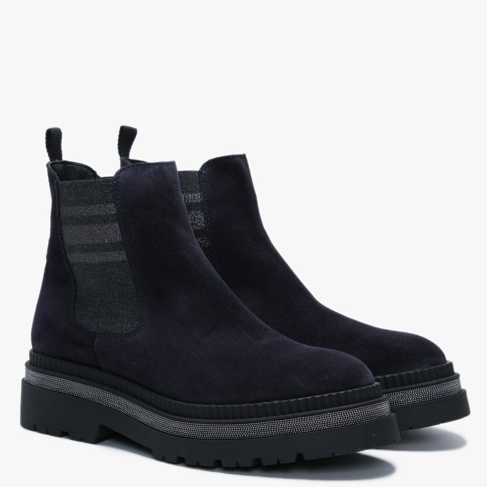 Almosa Navy Suede Chunky Chelsea Boots