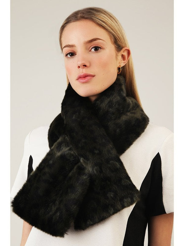 Clara Black & Khaki Leopard Faux Fur Scarf