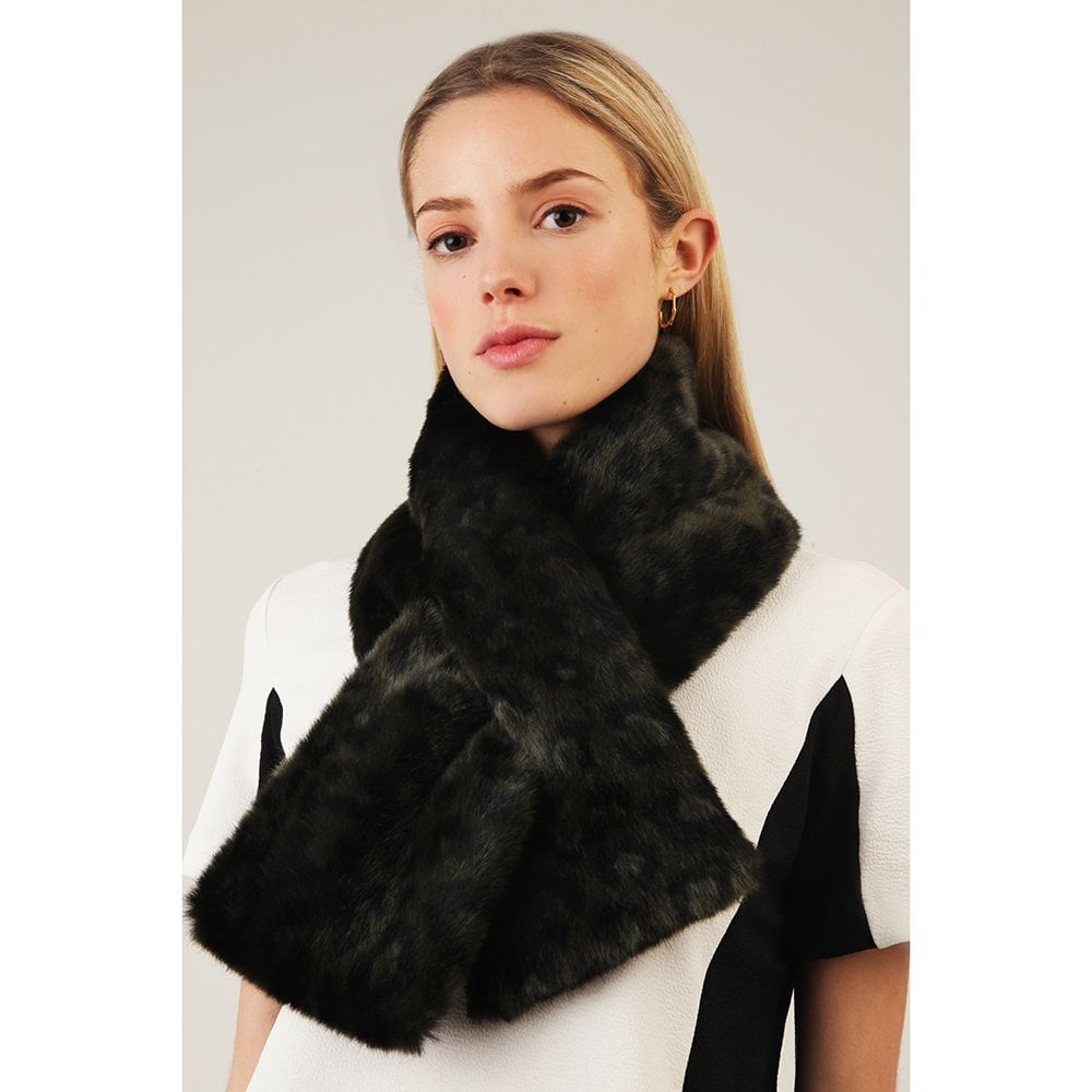 Clara Black & Khaki Leopard Faux Fur Scarf