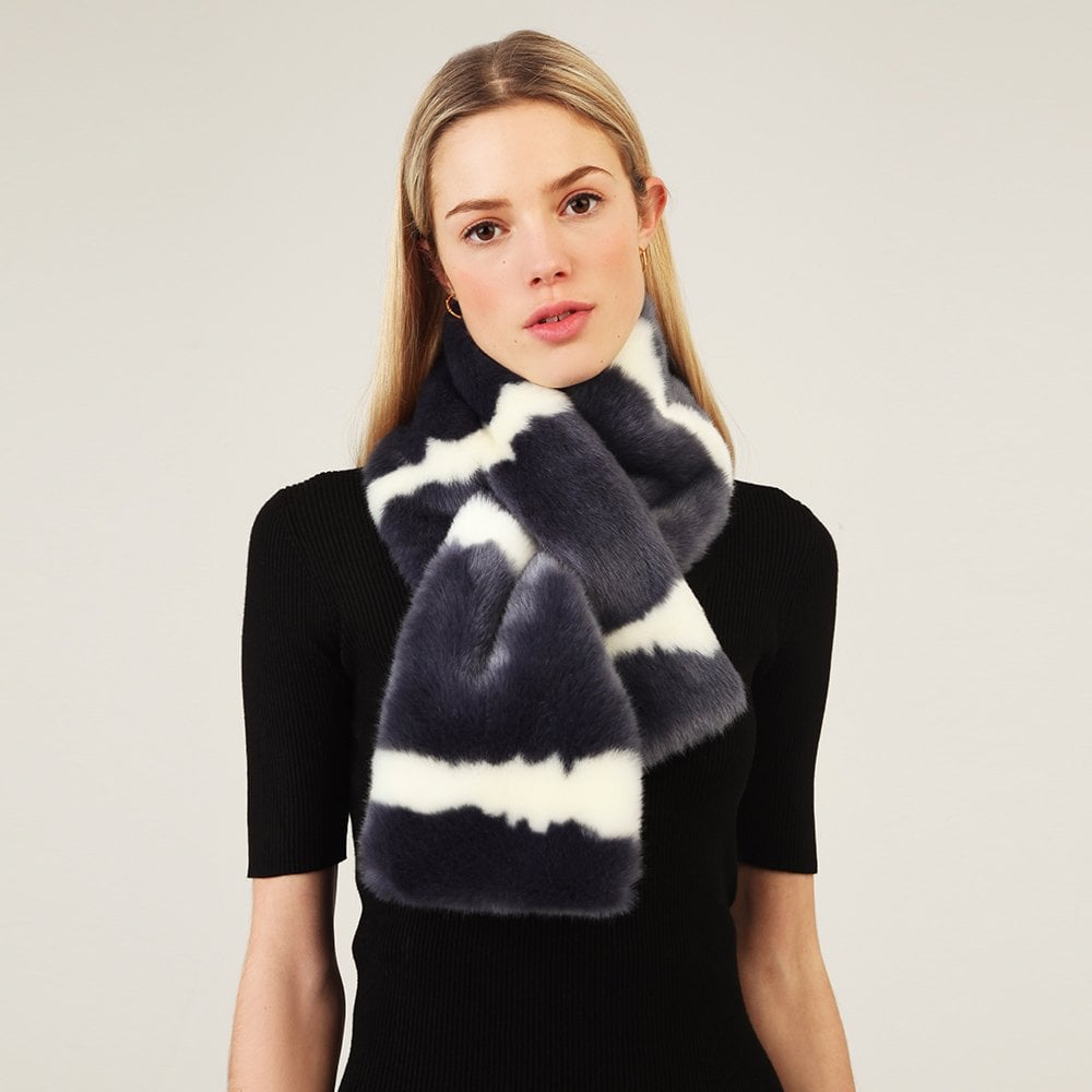 Clara Dark Denim Blur Faux Fur Scarf