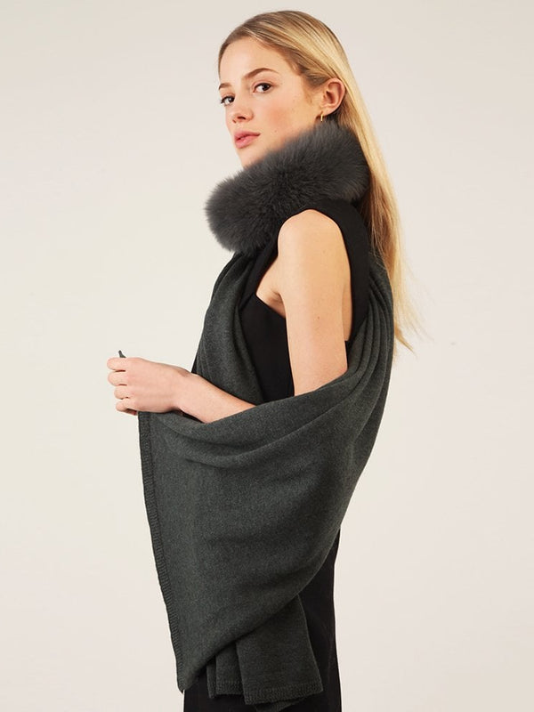 Samantha Sage Green Wool Fur Trim Scarf