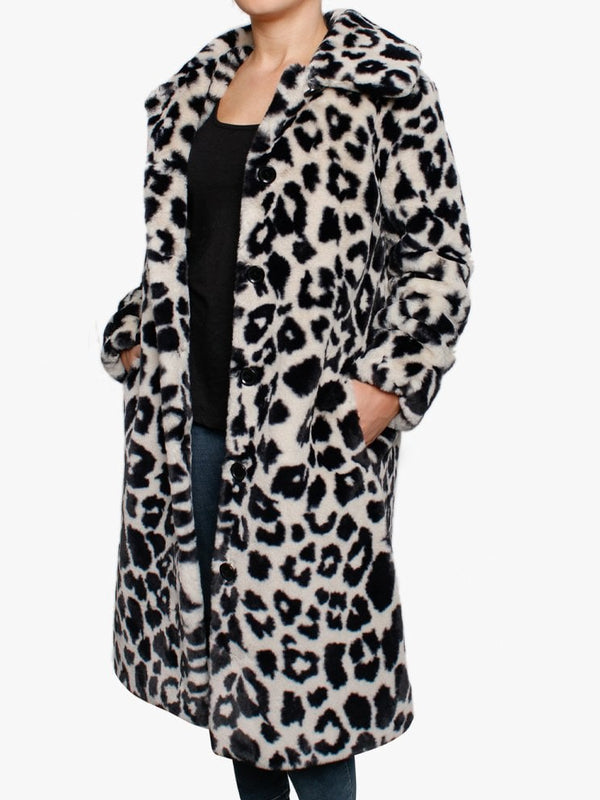 Program Grey Leopard Faux Fur Longline Coat