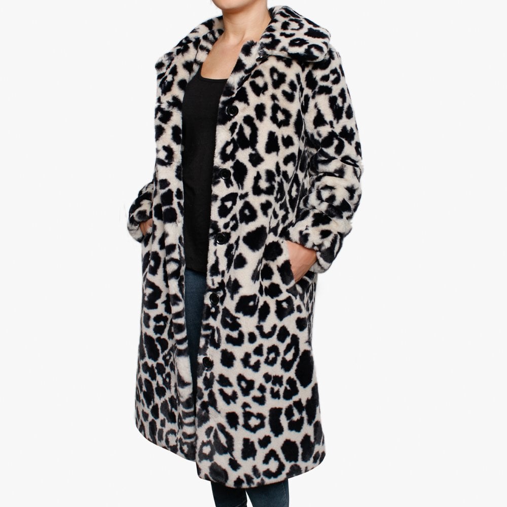 Program Grey Leopard Faux Fur Longline Coat