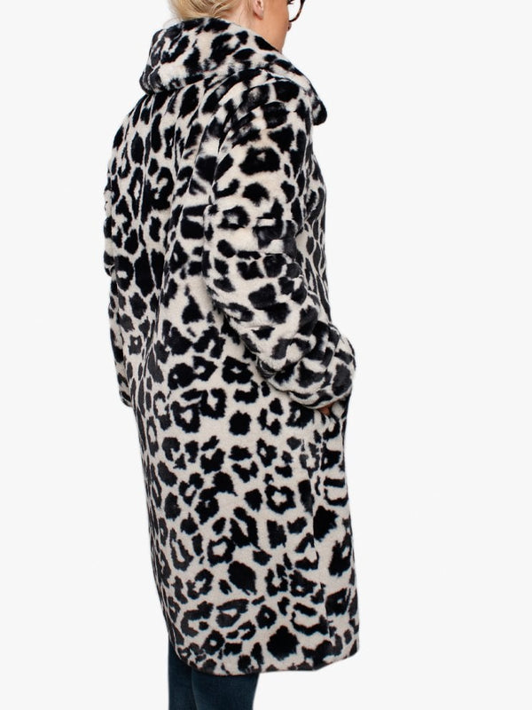 Program Grey Leopard Faux Fur Longline Coat
