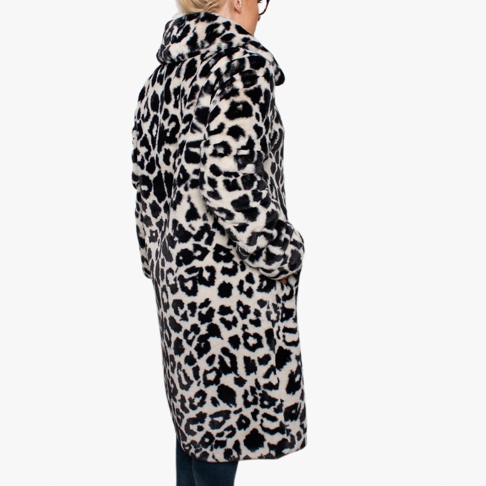 Program Grey Leopard Faux Fur Longline Coat