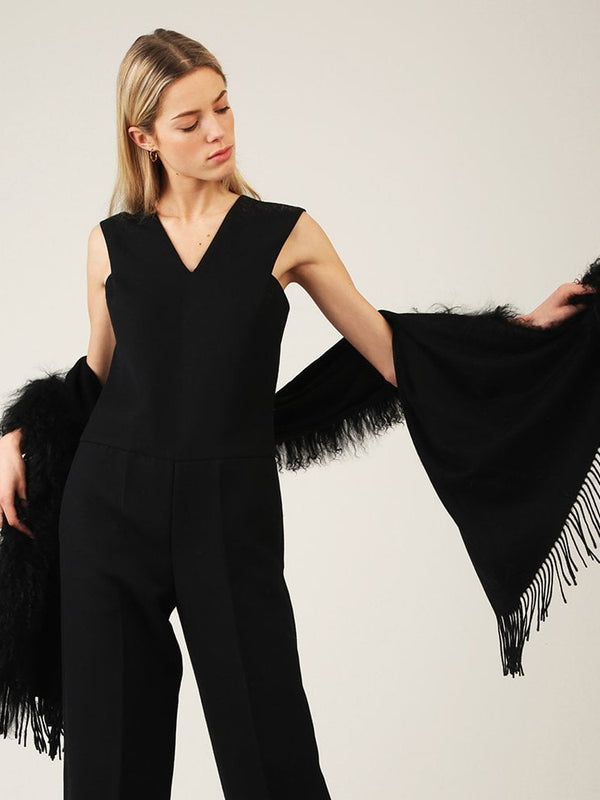 Suzi Snug Black Wool Mongolian Trim Scarf