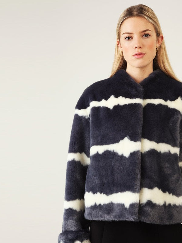 Cropped Georgia Dark Denim Blur Faux Fur Jacket