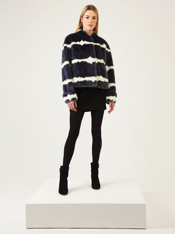 Cropped Georgia Dark Denim Blur Faux Fur Jacket