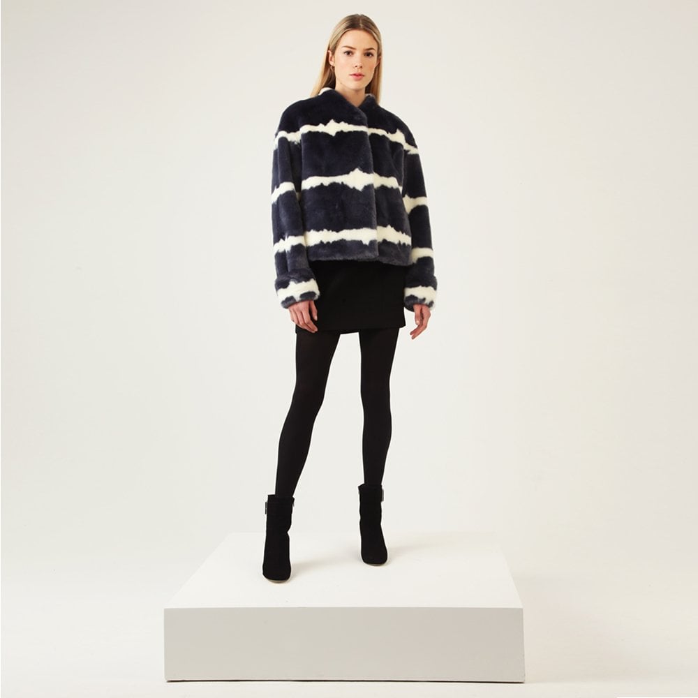 Cropped Georgia Dark Denim Blur Faux Fur Jacket