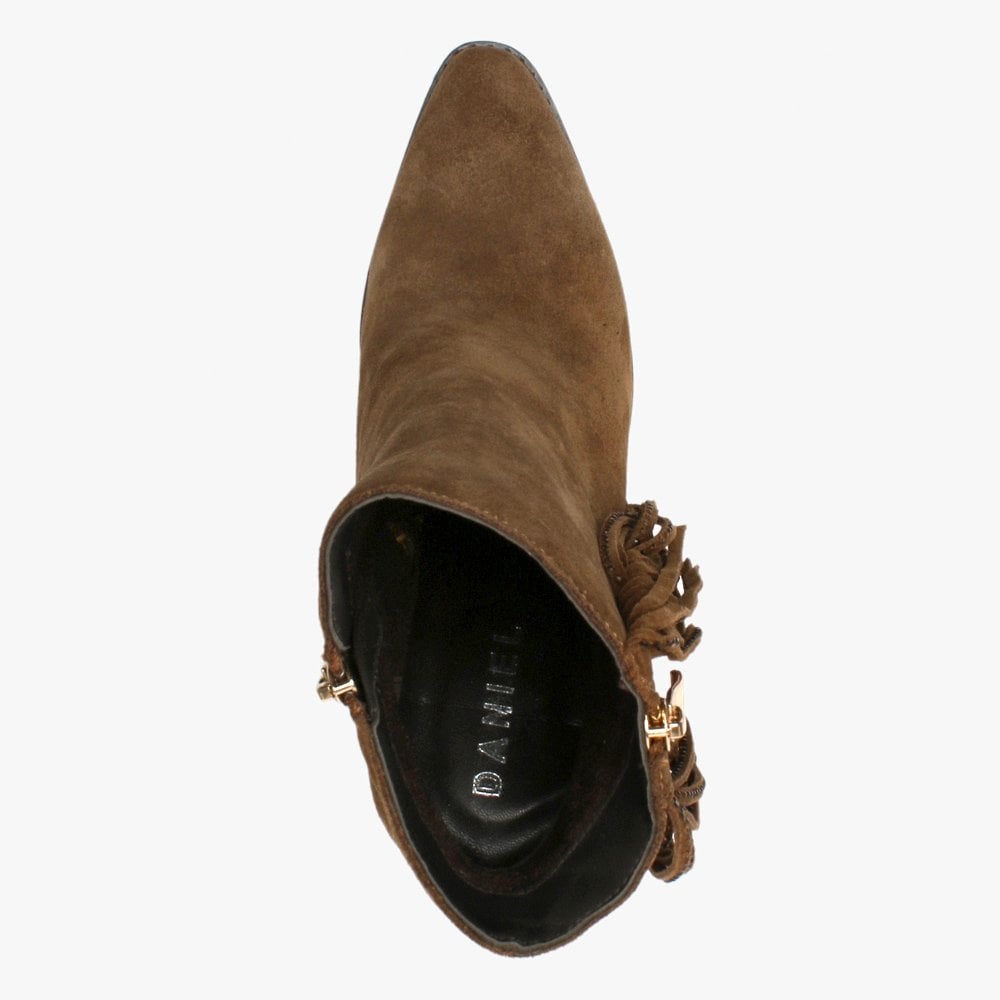 Asey Tan Suede Diamante Tassel Western Boots