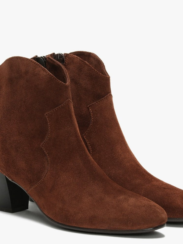 Barara Tan Suede Western Ankle Boots