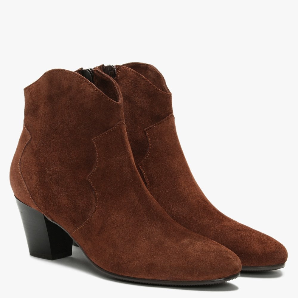 Barara Tan Suede Western Ankle Boots