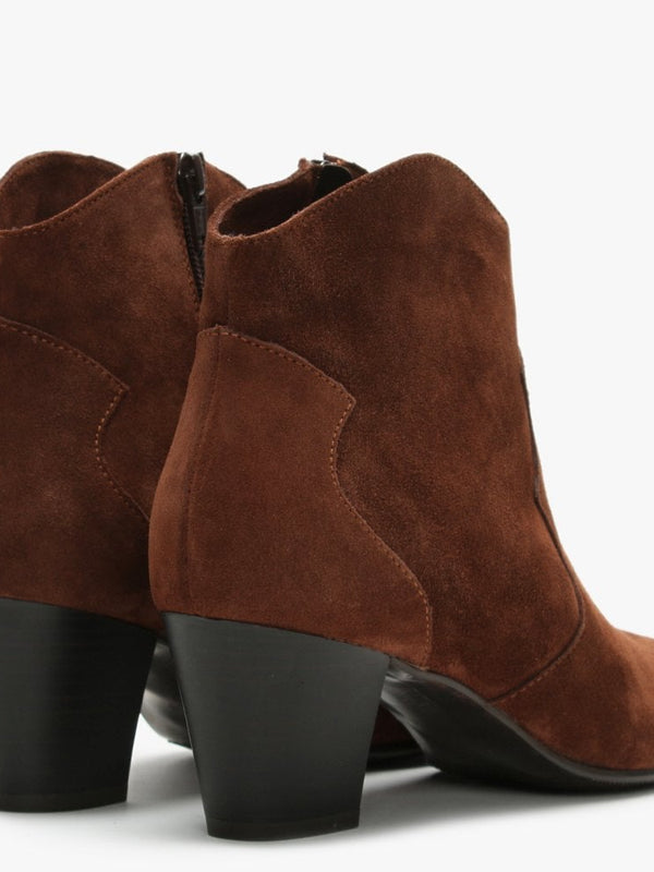 Barara Tan Suede Western Ankle Boots