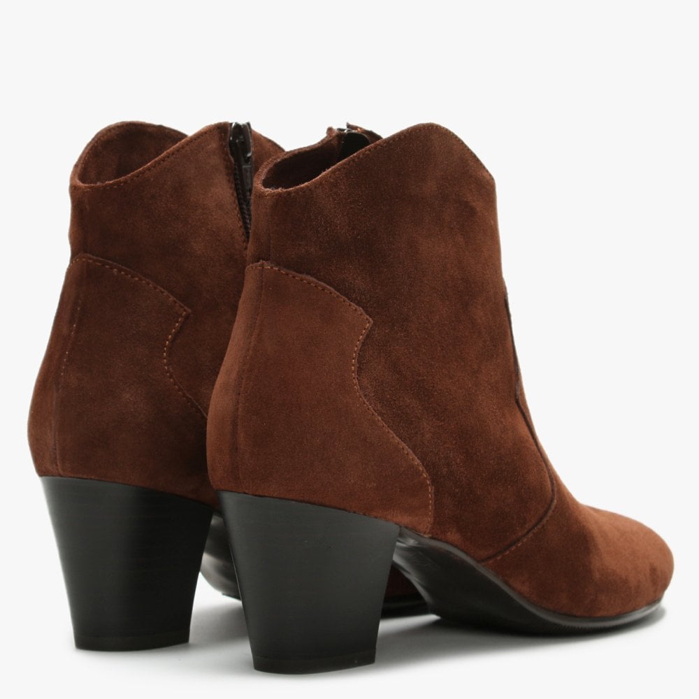 Barara Tan Suede Western Ankle Boots