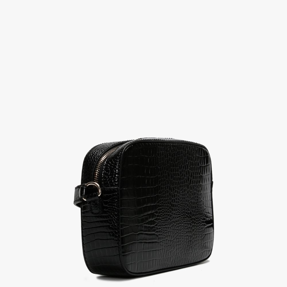 Kamryn Black Moc Croc Top Zip Cross-Body Bag