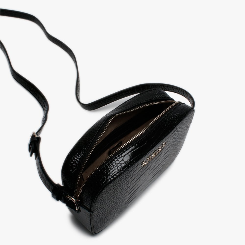 Kamryn Black Moc Croc Top Zip Cross-Body Bag