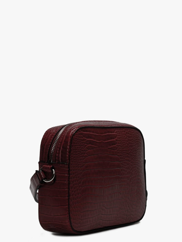 Kamryn Merlot Moc Croc Top Zip Cross-Body Bag