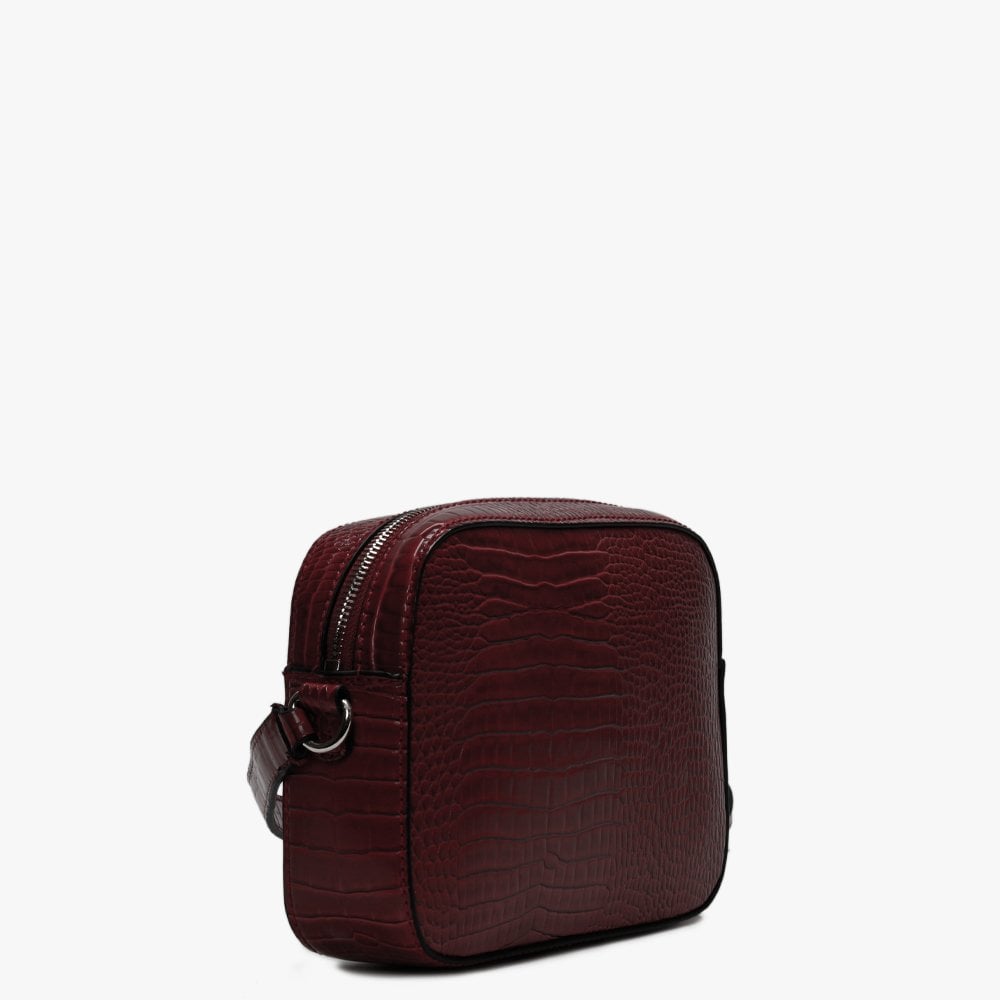 Kamryn Merlot Moc Croc Top Zip Cross-Body Bag