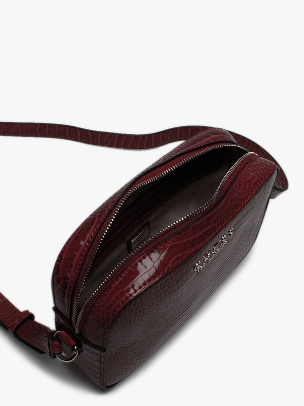Kamryn Merlot Moc Croc Top Zip Cross-Body Bag