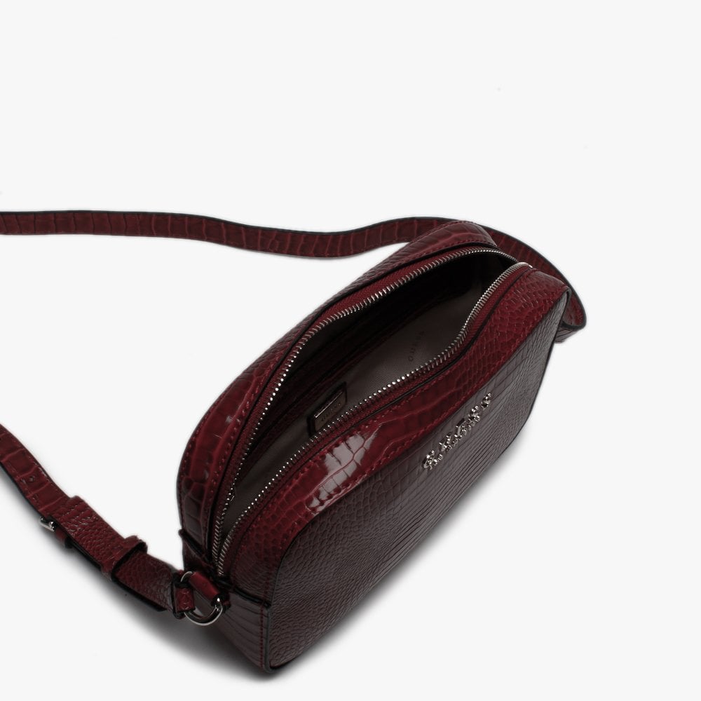 Kamryn Merlot Moc Croc Top Zip Cross-Body Bag