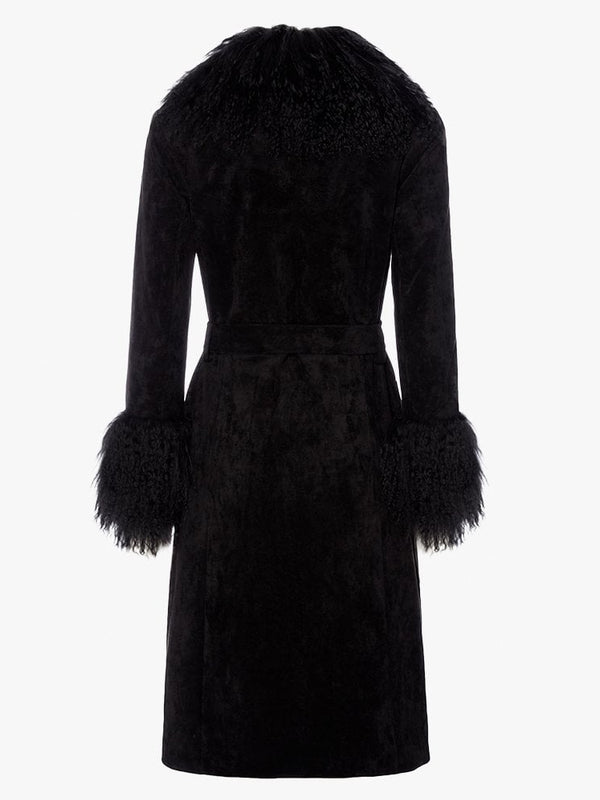 Penny Black Suedette Mongolian Trim 70’s Long Line Jacket