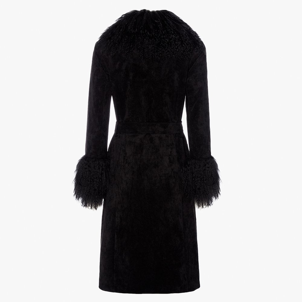 Penny Black Suedette Mongolian Trim 70’s Long Line Jacket