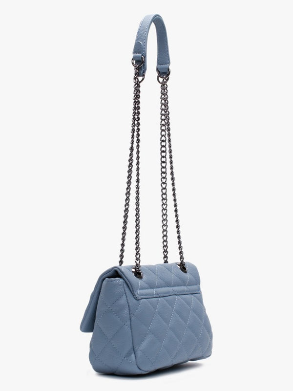 Small Licia Blue Quilted Logo Cross-Body Bag