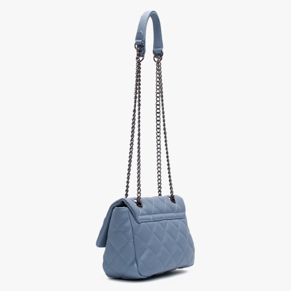 Small Licia Blue Quilted Logo Cross-Body Bag