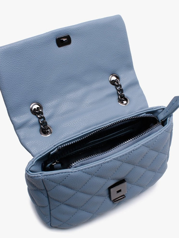 Small Licia Blue Quilted Logo Cross-Body Bag