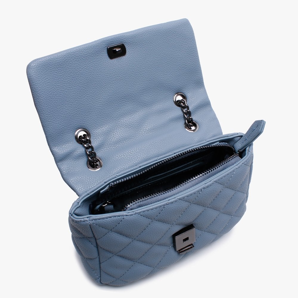 Small Licia Blue Quilted Logo Cross-Body Bag