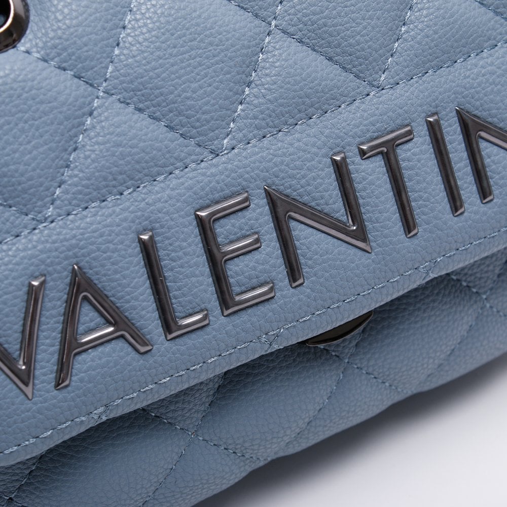 Small Licia Blue Quilted Logo Cross-Body Bag