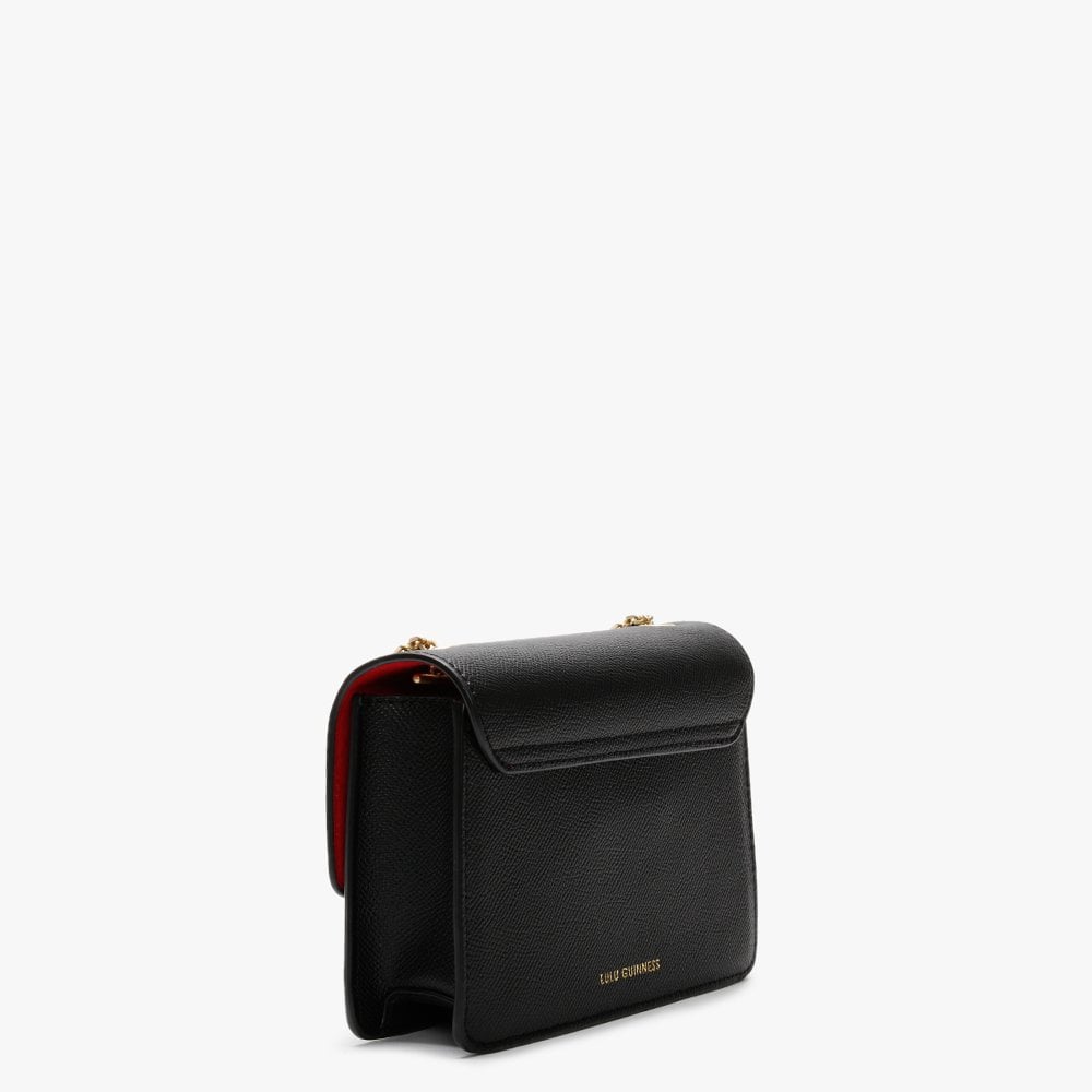 Polly Push Lock Lips Black Leather Cross-Body Bag