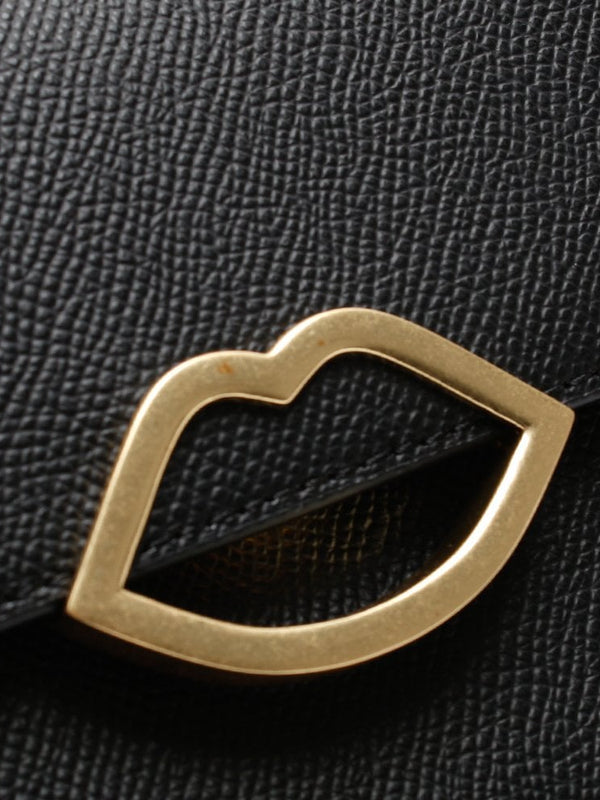 Polly Push Lock Lips Black Leather Cross-Body Bag