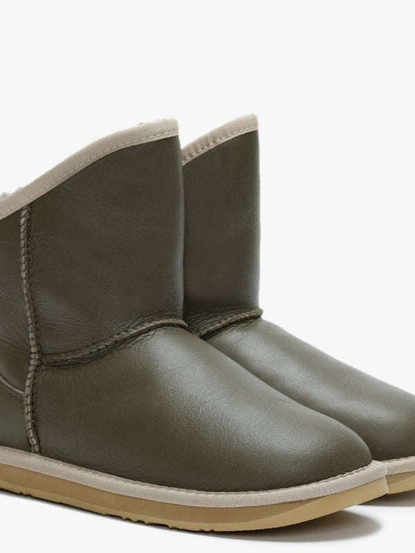 Cosy X Khaki Double Faced Sheepskin Leather Ankle Boots