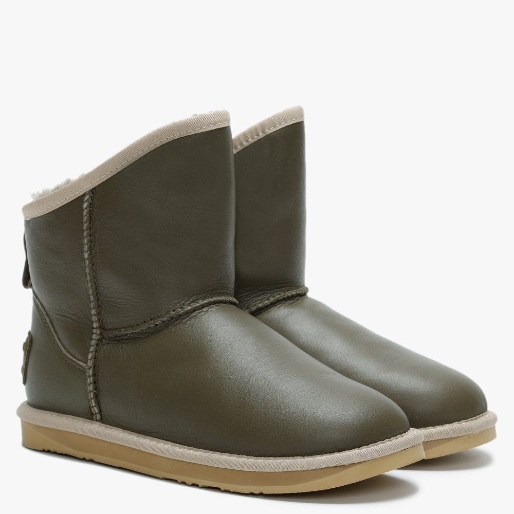 Cosy X Khaki Double Faced Sheepskin Leather Ankle Boots