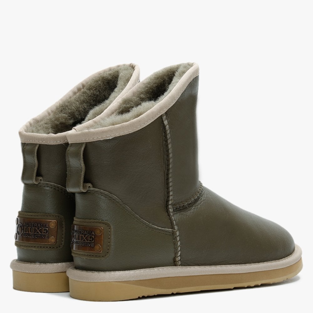 Cosy X Khaki Double Faced Sheepskin Leather Ankle Boots