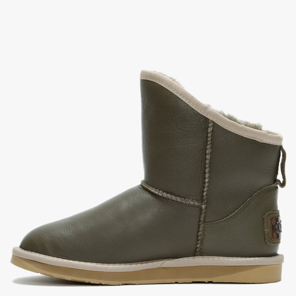 Cosy X Khaki Double Faced Sheepskin Leather Ankle Boots
