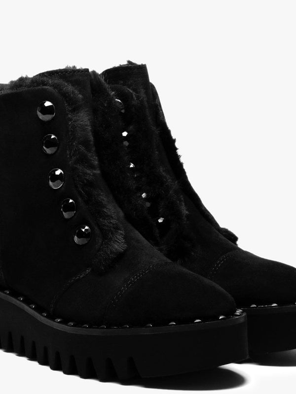 Burnet Black Suede Faux Fur Trim Ankle Boots