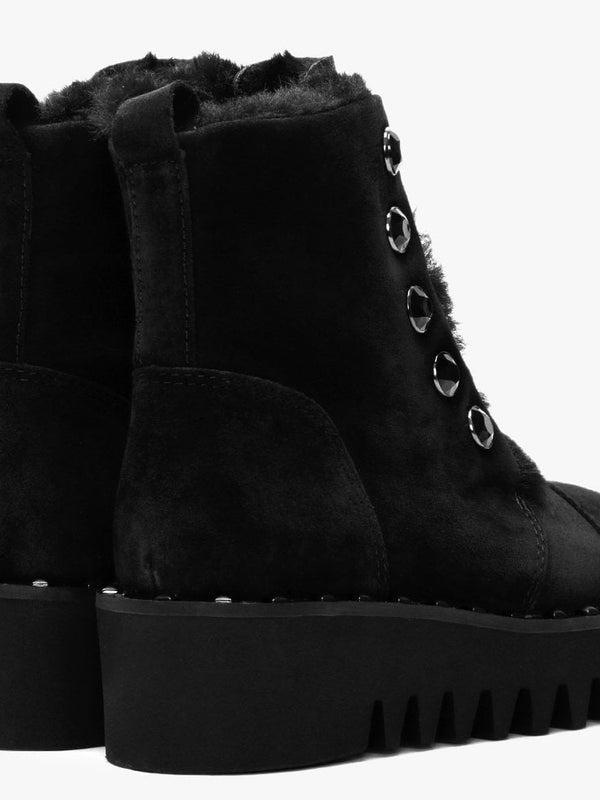 Burnet Black Suede Faux Fur Trim Ankle Boots