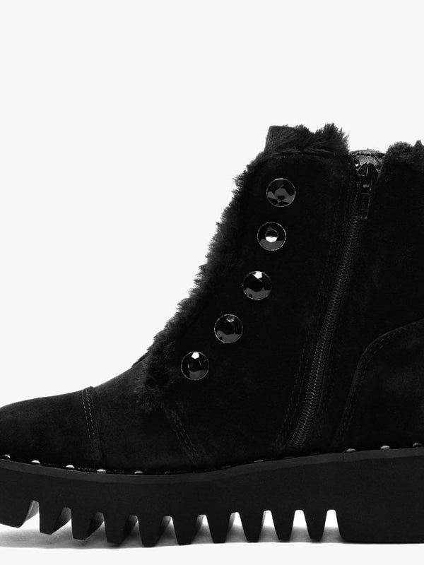 Burnet Black Suede Faux Fur Trim Ankle Boots