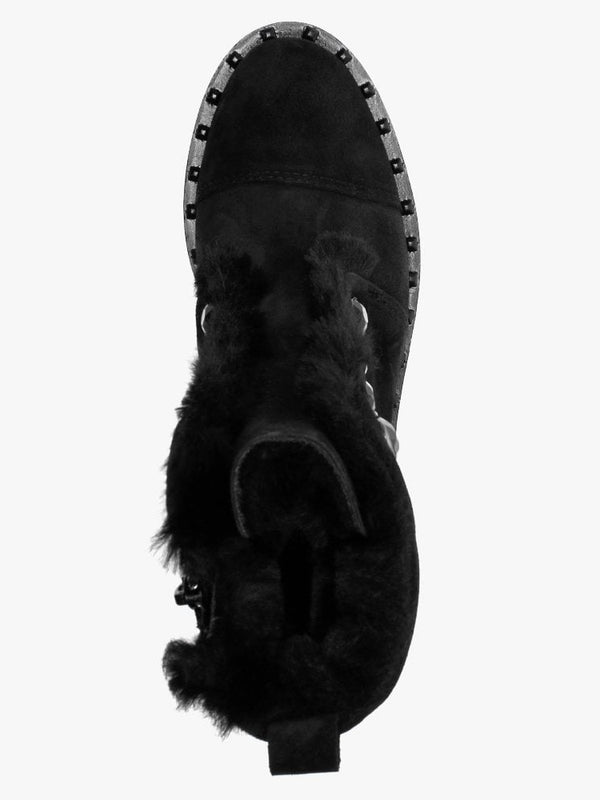 Burnet Black Suede Faux Fur Trim Ankle Boots