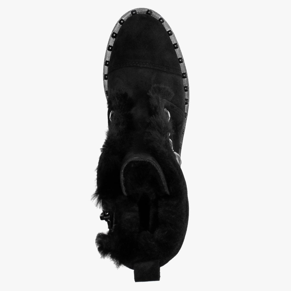 Burnet Black Suede Faux Fur Trim Ankle Boots