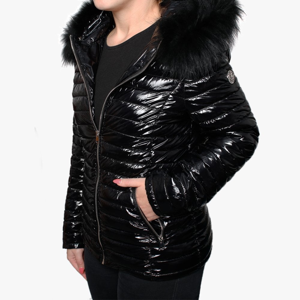 Jolia Black Shiny Nylon Padded Jacket