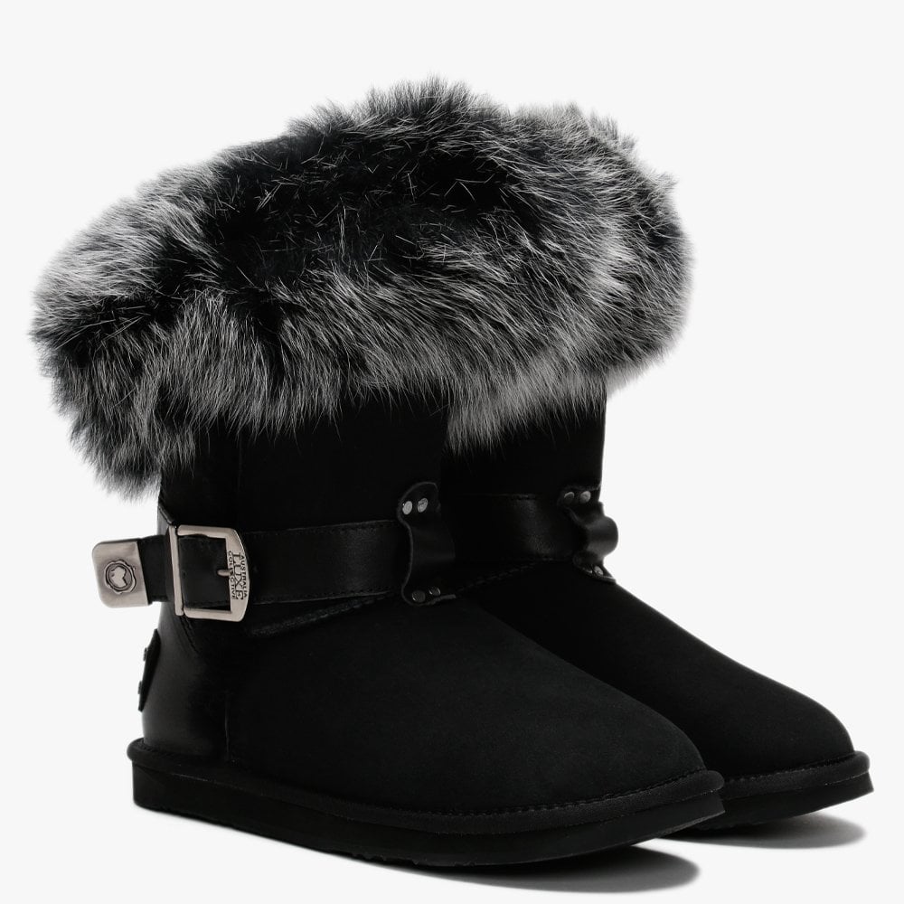 Tsar Short Black Double Faced Sheepskin Ankle Boots
