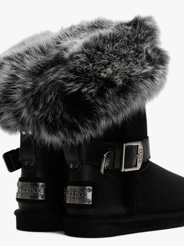 Tsar Short Black Double Faced Sheepskin Ankle Boots