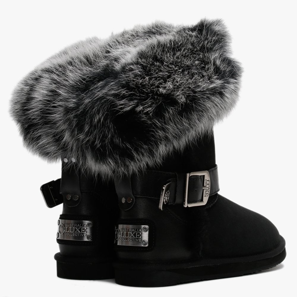 Tsar Short Black Double Faced Sheepskin Ankle Boots