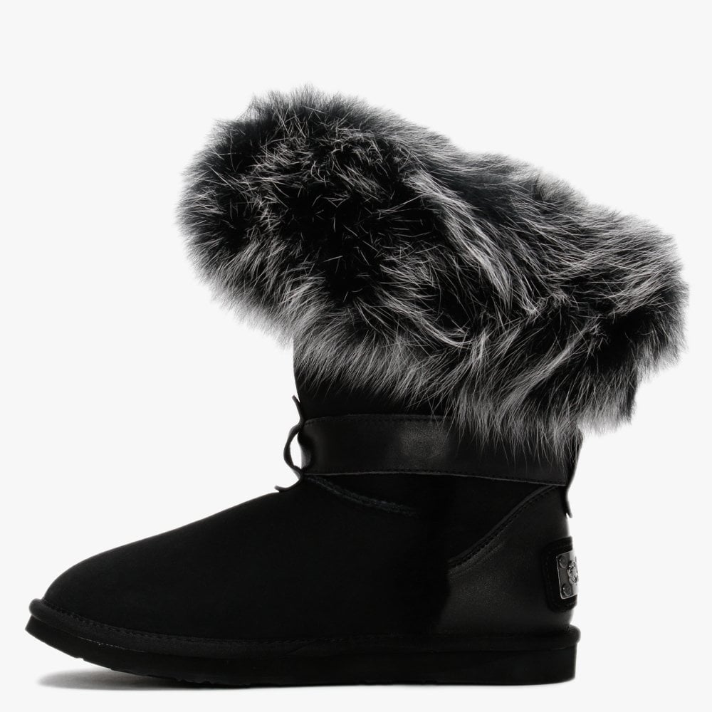 Tsar Short Black Double Faced Sheepskin Ankle Boots
