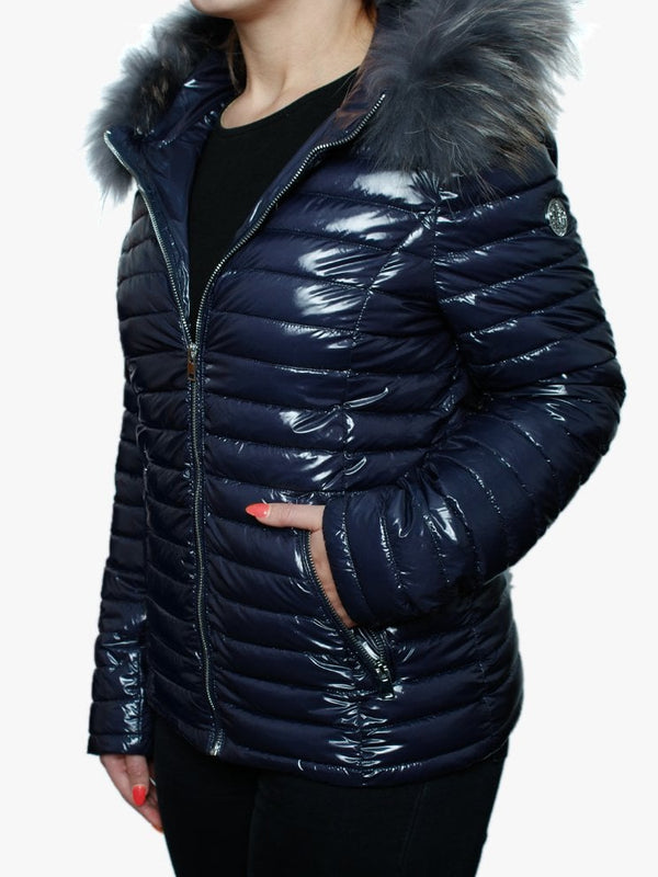 Jolia Blue Shiny Nylon Padded Jacket